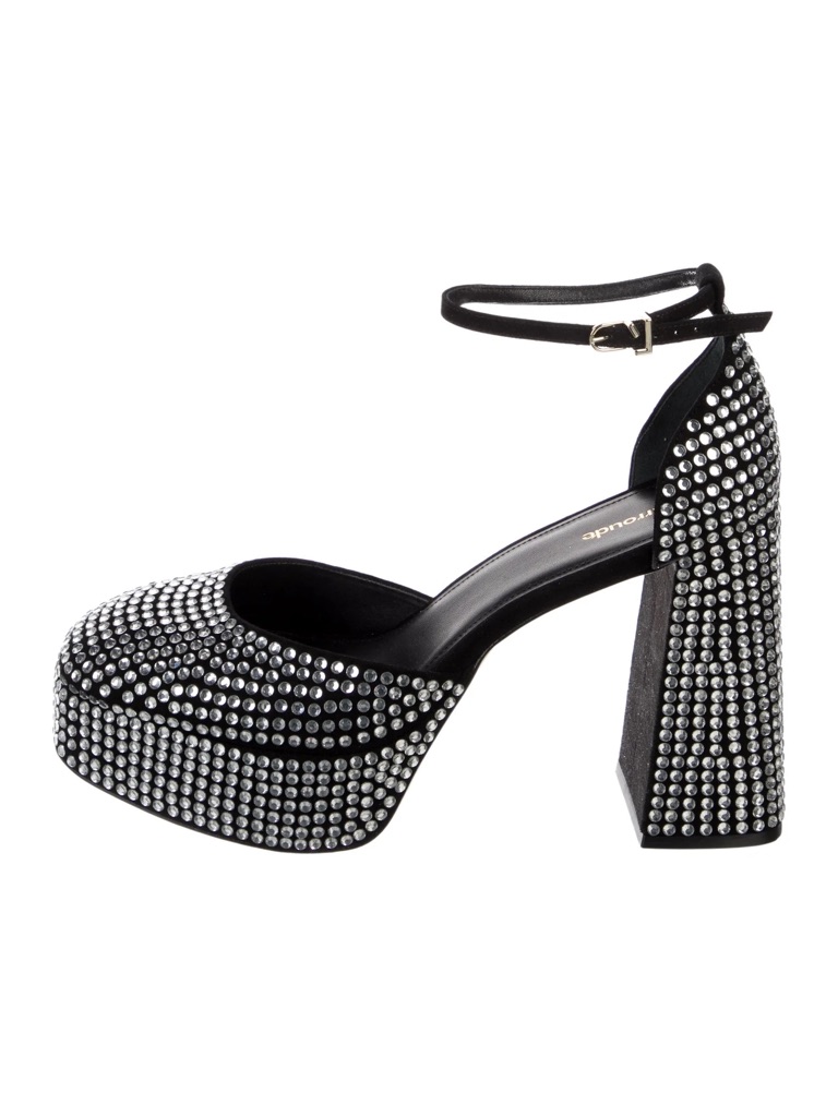 Larroude Dolly Bedazzled Platform Pumps Black Rhinestone Pumps Size 8